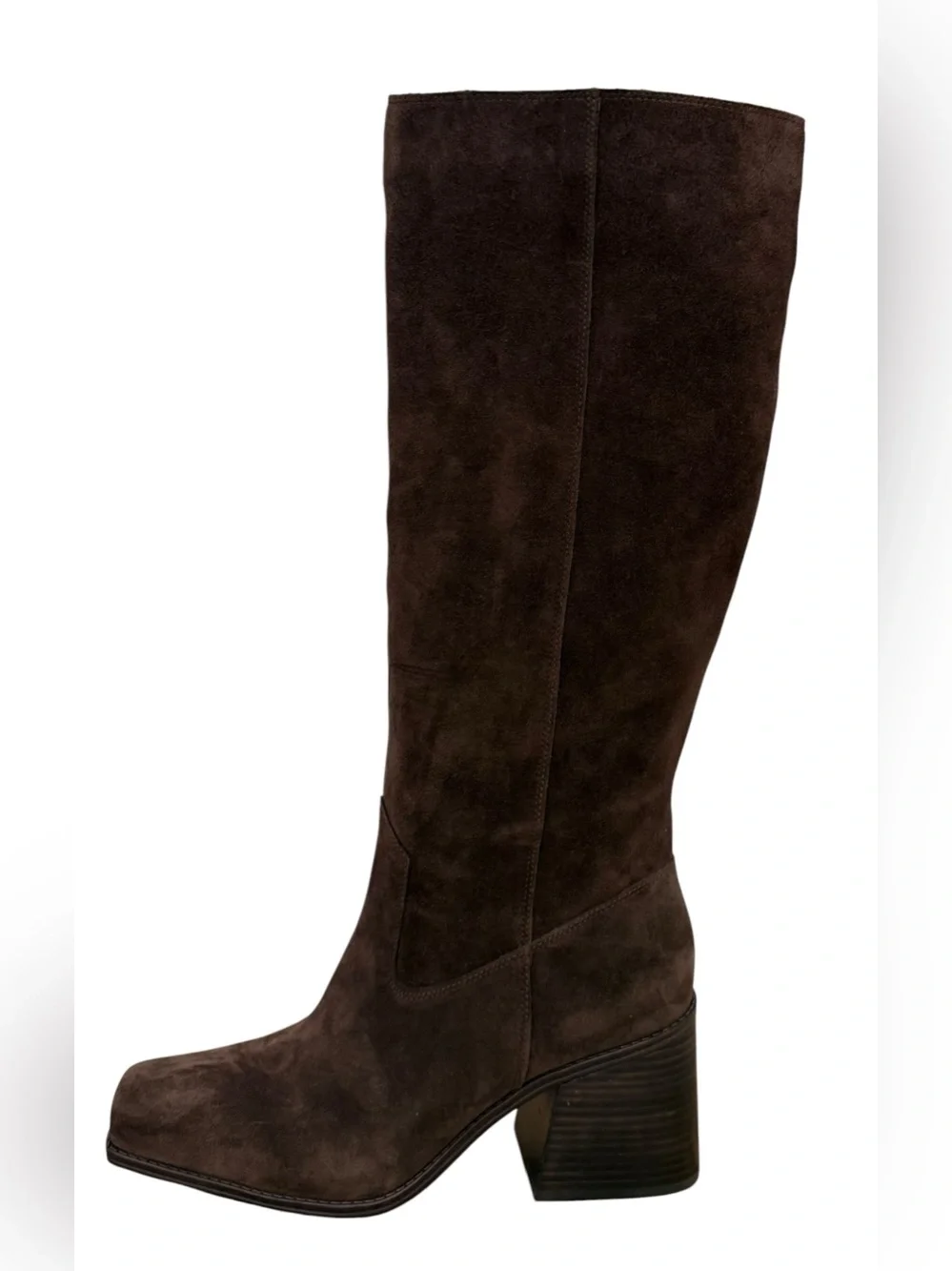 NWOB Vince Camuto Sangeti Knee High Suede Boots Brown Block Heel Size 10